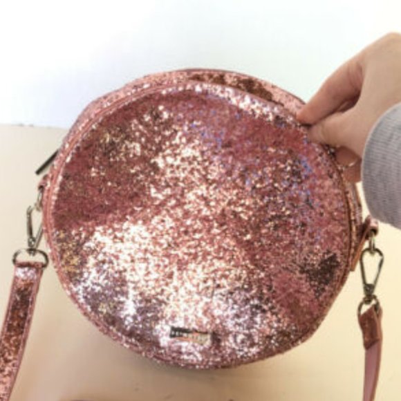 SKINNY DIP WOMEN'S ROUND CIRCLE PINK GLITTER PURSE HAND BAG - Picture 3 of 8